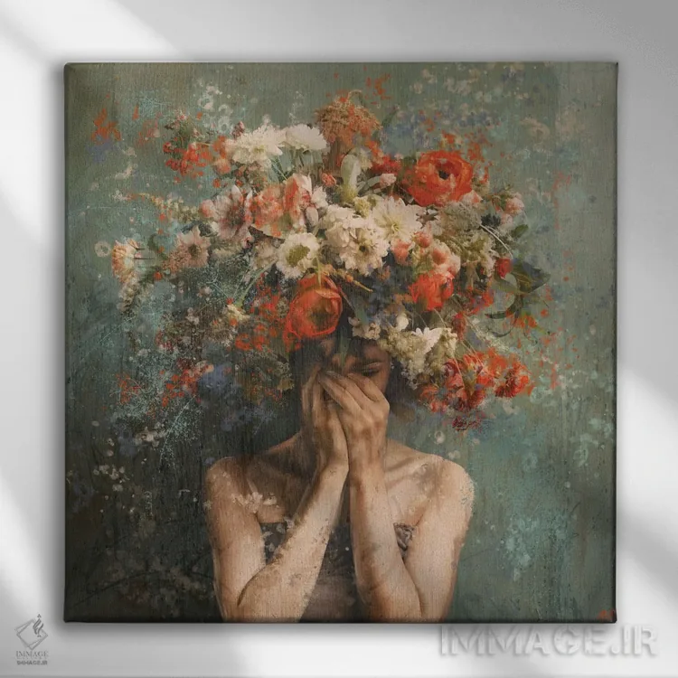 تابلو دکوراتیو چهره گل اثر مارتا وایلی - نمای روبهرو روی دیوار
