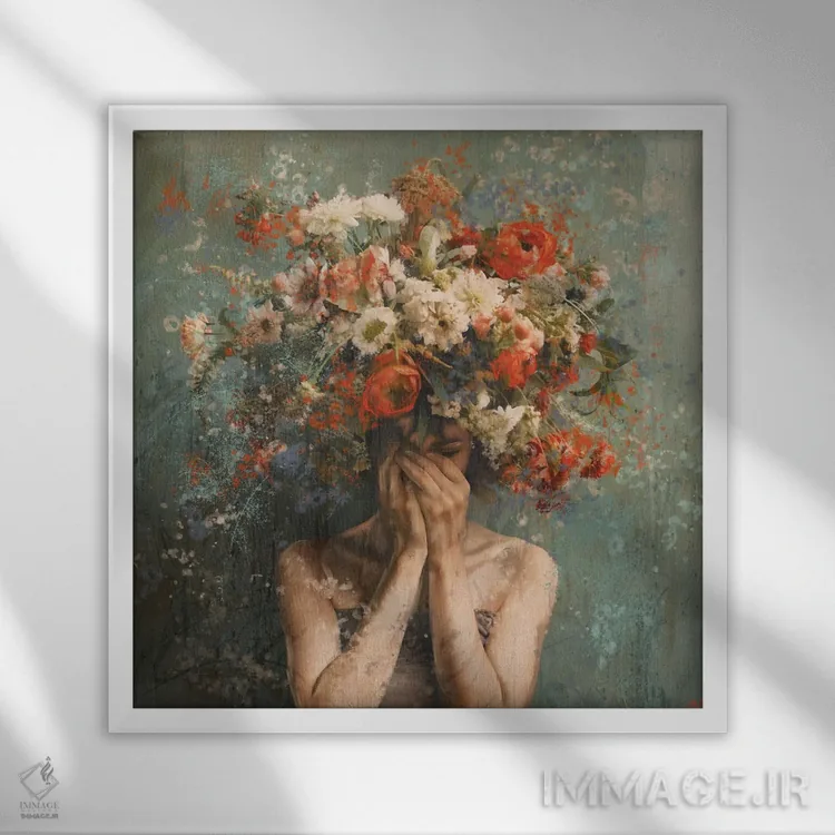 تابلو دکوراتیو چهره گل اثر مارتا وایلی - نمای قابدار سفید