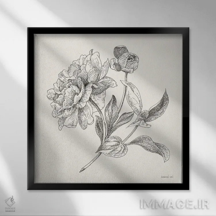 تابلو مینیمال طراحی گل ها ۱ اثر دان هوی نای - نمای قابدار مشکی