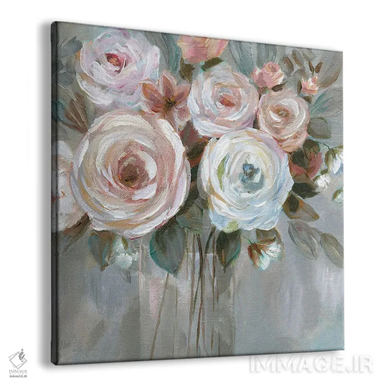 تابلو مدرن دسته گل در رنگ صورتی ملایم اثر نان - نمای پرسپکتیو محصول