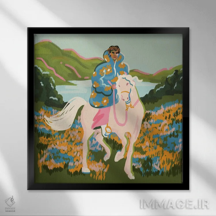 تابلو دکوراتیو اسب اثر نیژ بورخس - نمای قابدار مشکی