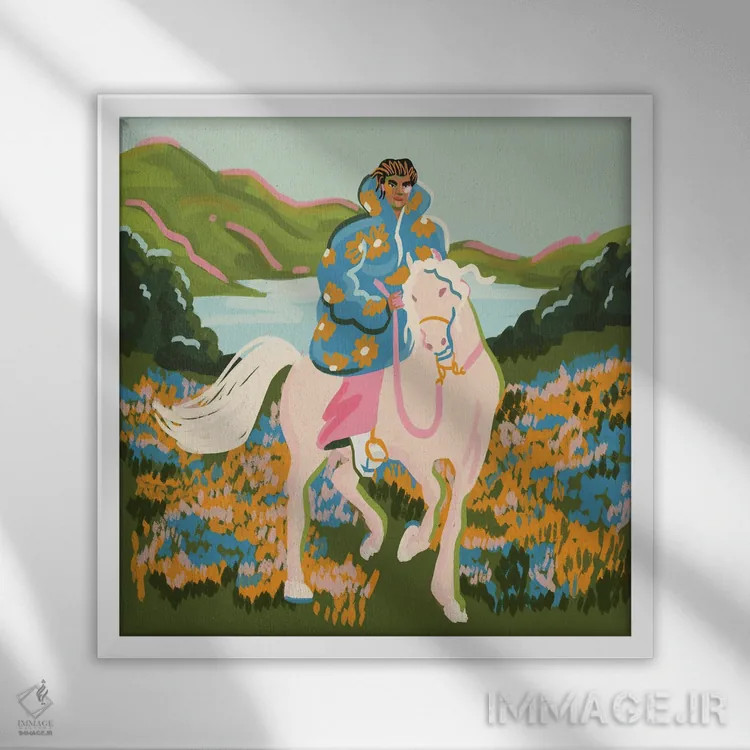 تابلو دکوراتیو اسب اثر نیژ بورخس - نمای قابدار سفید