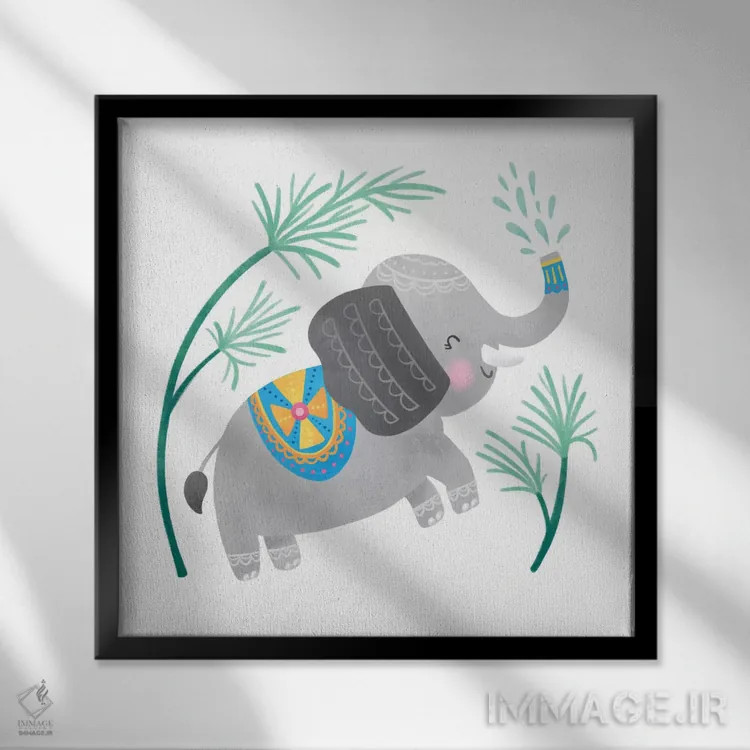تابلو دکوراتیو دوستان بازیگوش - فیل اثر نون دی دیزاین - نمای قابدار مشکی