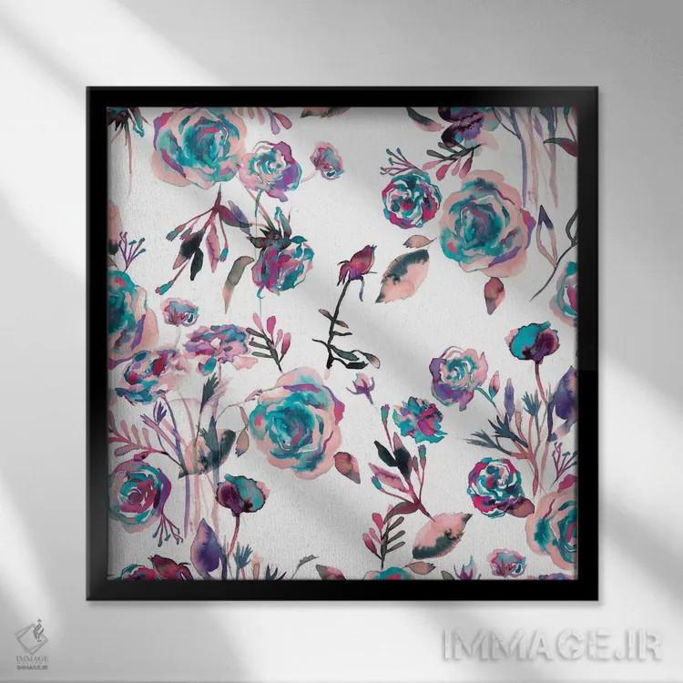 تابلو مدرن دسته گل رز یاسی اثر نینولا دیزاین - نمای قابدار مشکی