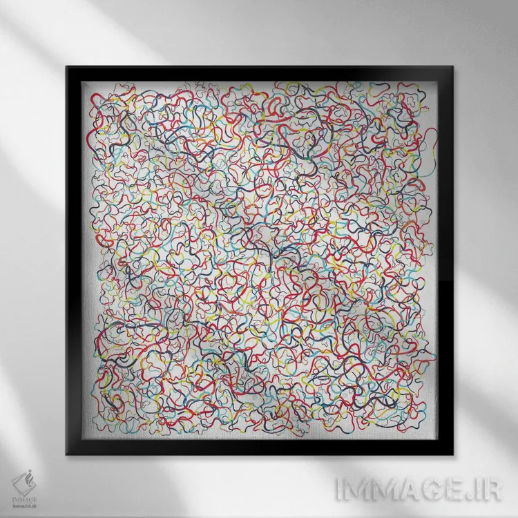 تابلو انتزاعی نقاشی های آبی سفید اثر نینولا دیزاین - نمای قابدار مشکی
