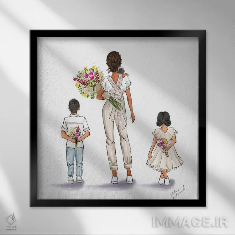 تابلو دکوراتیو مادر و کودکان بوهو اثر ناباور د آلمیدا - نمای قابدار مشکی