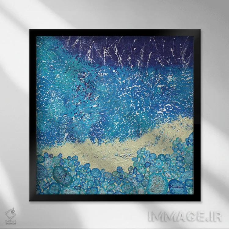 تابلو انتزاعی ساحل سنگی ۵ اثر نانسی اکلس - نمای قابدار مشکی