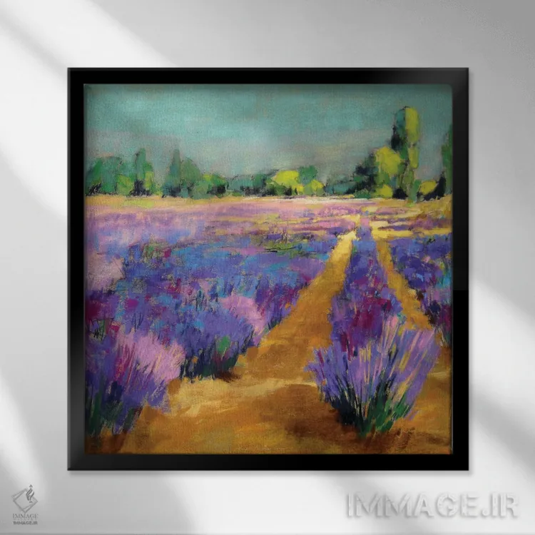 تابلو دکوراتیو نور صبحگاهی اسطوخودوس اثر جنیفر گاردنر - نمای قابدار مشکی