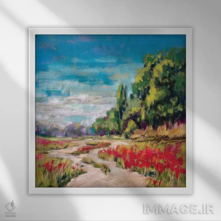 تابلو دکوراتیو مسیر شقایق شماره ۲ اثر جنیفر گاردنر - نمای قابدار سفید
