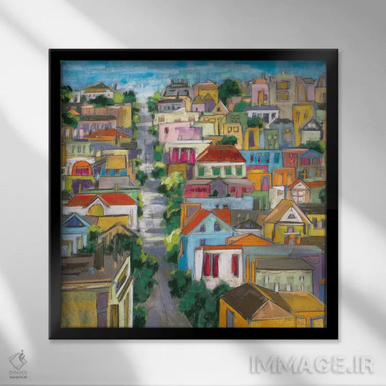 تابلو دکوراتیو رنگ های شهر شماره ۶ اثر جنیفر گاردنر - نمای قابدار مشکی