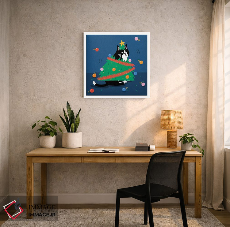 تابلو دکوراتیو گربه درخت کریسمس اثر نت الیس - D5W