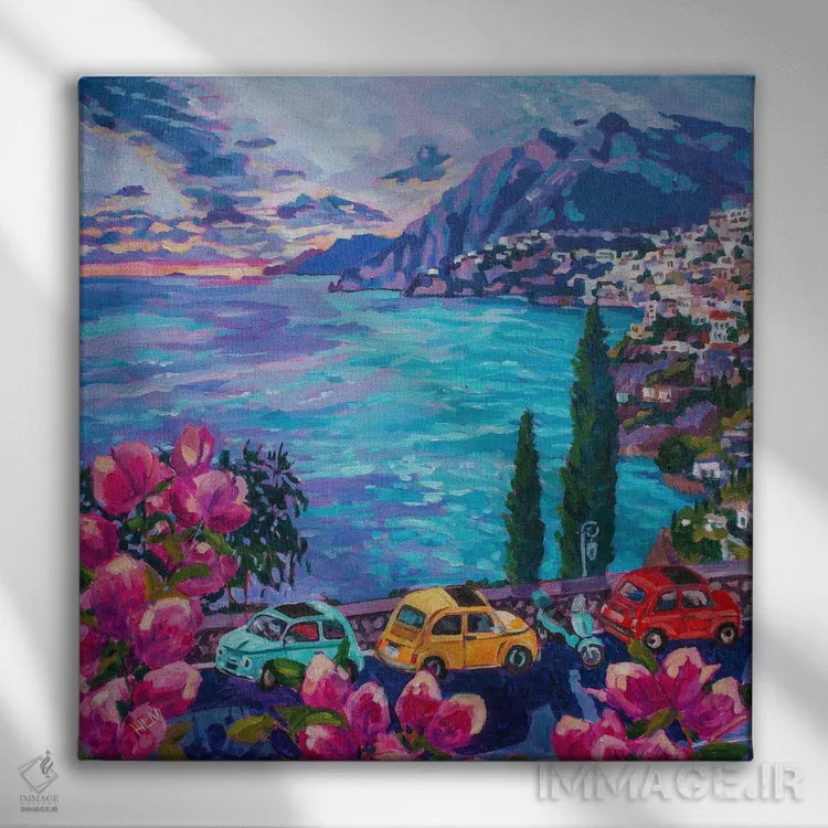 تابلو دکوراتیو Positano,فیات ها در آرینتزو، پوزیتانو اثر هدر نگی - نمای روبهرو روی دیوار