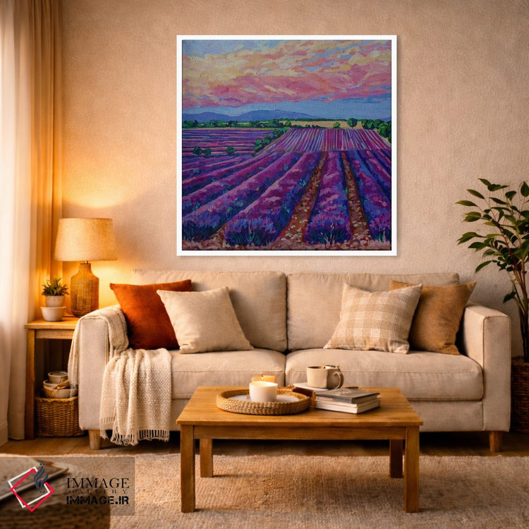 تابلو دکوراتیو غروب بر فراز مزرعه اسطوخودوس اثر هدر نگی - D2W