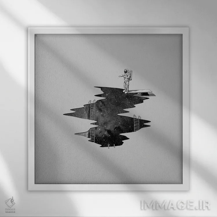 تابلو دکوراتیو شیرجه در فضا II اثر نایس بلید - نمای قابدار سفید