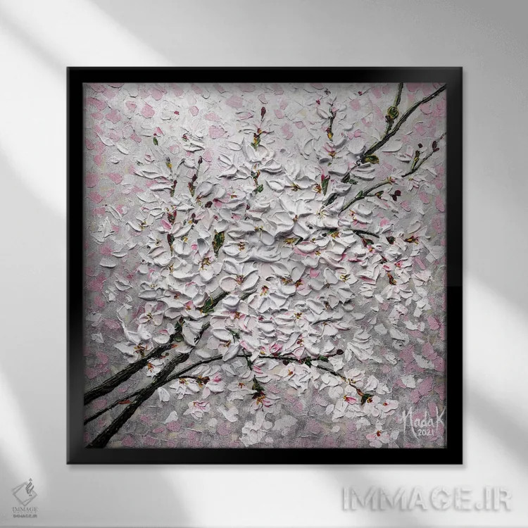 تابلو دکوراتیو گلبرگ ها در آسمان اثر ندا خطیب - نمای قابدار مشکی