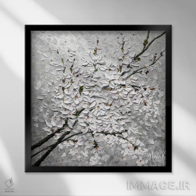 تابلو دکوراتیو گلبرگ ها در آسمان اثر ندا خطیب - نمای قابدار مشکی