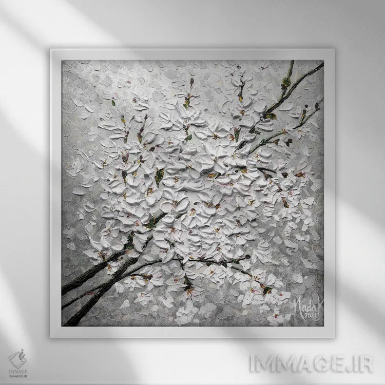 تابلو دکوراتیو گلبرگ ها در آسمان اثر ندا خطیب - نمای قابدار سفید