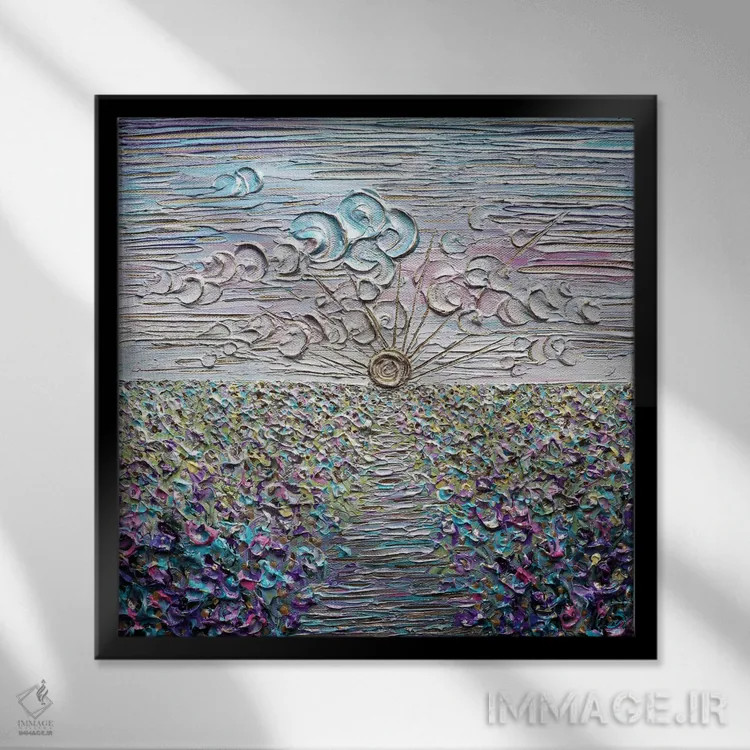 تابلو دکوراتیو آبی باش مثل آفتاب اثر ندا خطیب - نمای قابدار مشکی