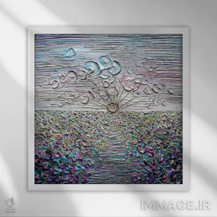 تابلو دکوراتیو آبی باش مثل آفتاب اثر ندا خطیب - نمای قابدار سفید