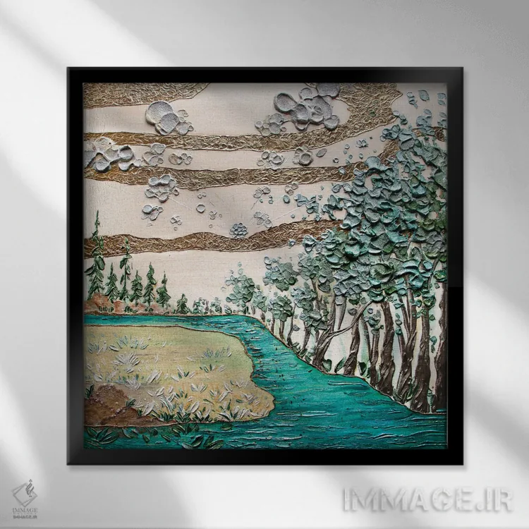 تابلو دکوراتیو همیشه سبز اثر ندا خطیب - نمای قابدار مشکی