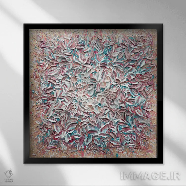 تابلو دکوراتیو گل های پوشیده از یخ اثر ندا خطیب - نمای قابدار مشکی