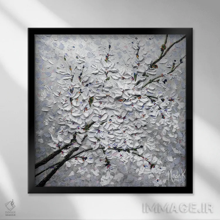 تابلو دکوراتیو گلبرگ ها در آسمان اثر ندا خطیب - نمای قابدار مشکی