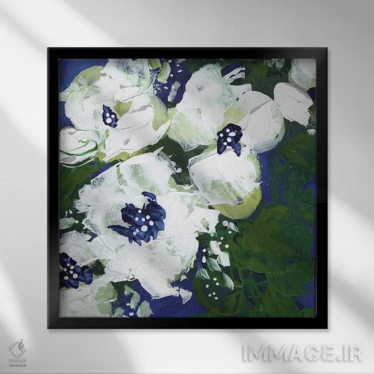 تابلو انتزاعی شکوفه های عصرگاهی اثر نیکول ویکمن - نمای قابدار مشکی