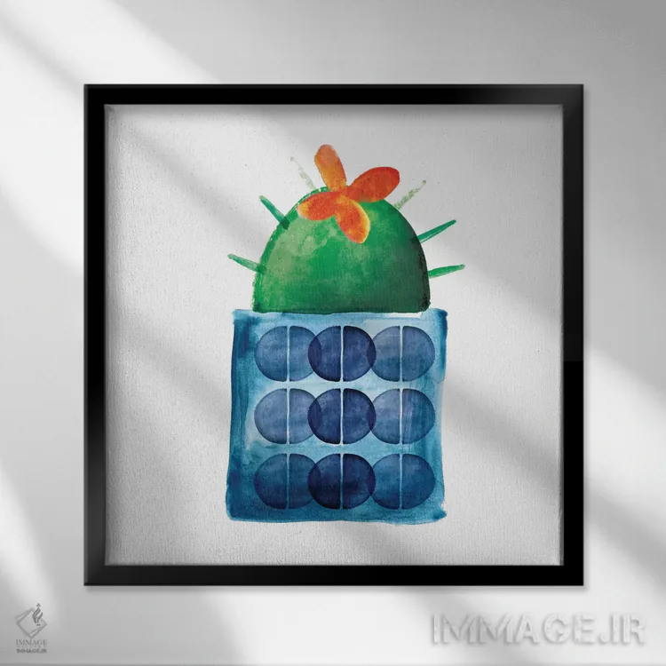 تابلو دکوراتیو کاکتوس رنگارنگ شماره نه اثر نوردرن لایتس - نمای قابدار مشکی