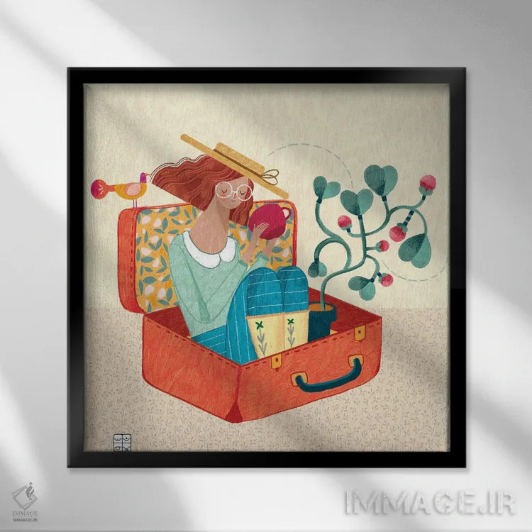 تابلو دکوراتیو ماجراهایی در یک چمدان اثر نسیم نوروزی - نمای قابدار مشکی
