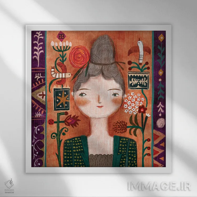 تابلو دکوراتیو پرتره خانم مارتا اثر نسیم نوروزی - نمای قابدار سفید