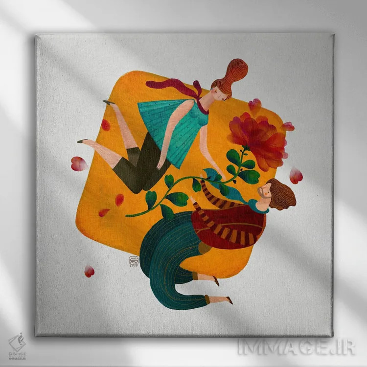 تابلو دکوراتیو رقص عشق اثر نسیم نوروزی - نمای روبهرو روی دیوار