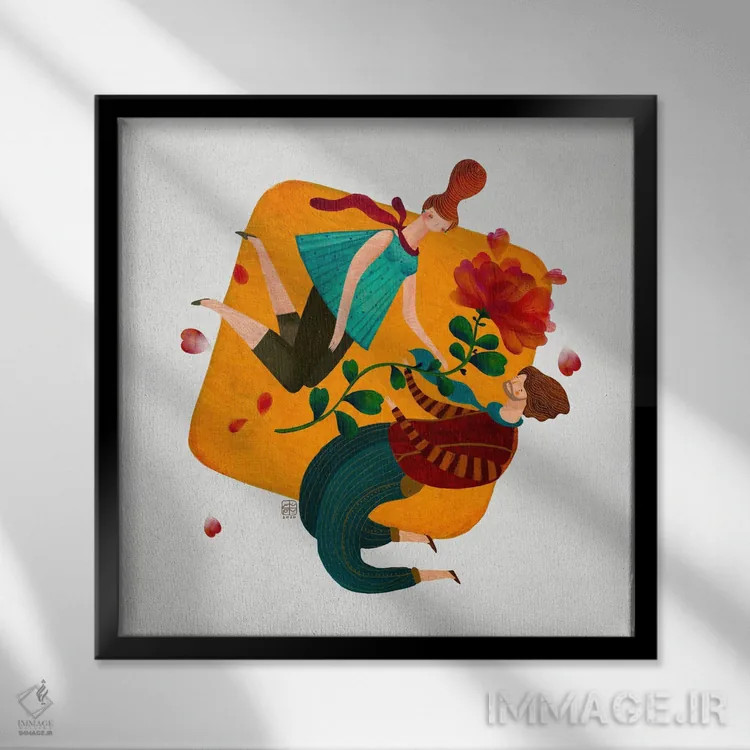 تابلو دکوراتیو رقص عشق اثر نسیم نوروزی - نمای قابدار مشکی