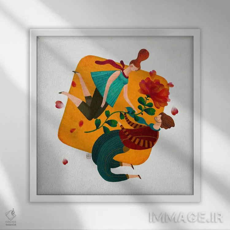 تابلو دکوراتیو رقص عشق اثر نسیم نوروزی - نمای قابدار سفید