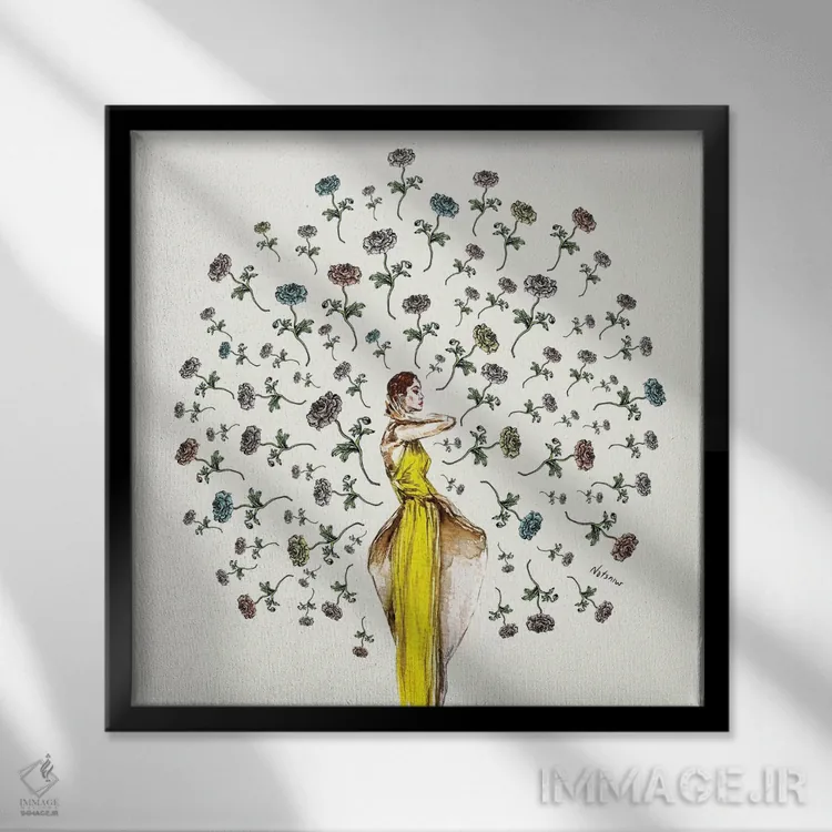 تابلو دکوراتیو دختر گل فروش تابستانی پاریس اثر نوتسنیو آرت - نمای قابدار مشکی