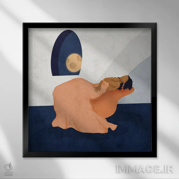 تابلو مینیمال غسل ماه اثر رینا نوریگا - نمای قابدار مشکی