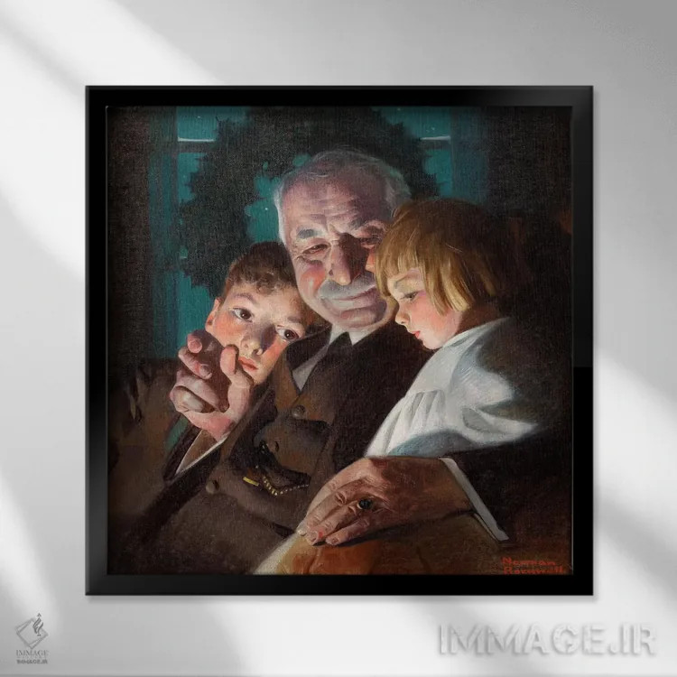 تابلو کلاسیک داستان کریسمس اثر نورمن راکول - نمای قابدار مشکی