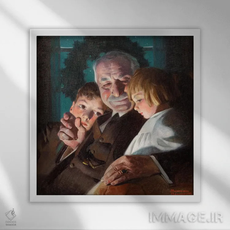 تابلو کلاسیک داستان کریسمس اثر نورمن راکول - نمای قابدار سفید