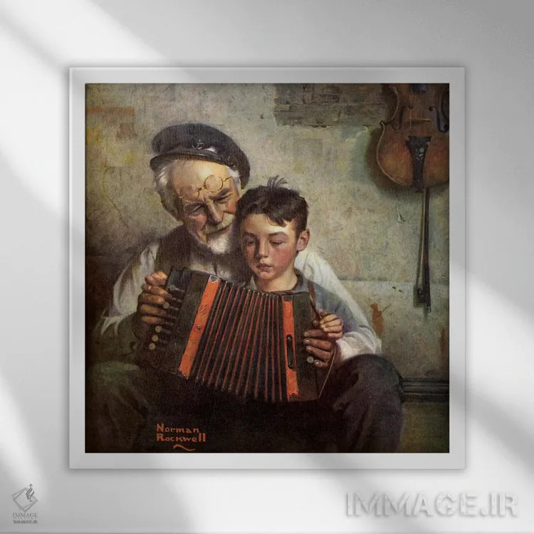 تابلو کلاسیک درس موسیقی اثر نورمن راکول - نمای قابدار سفید