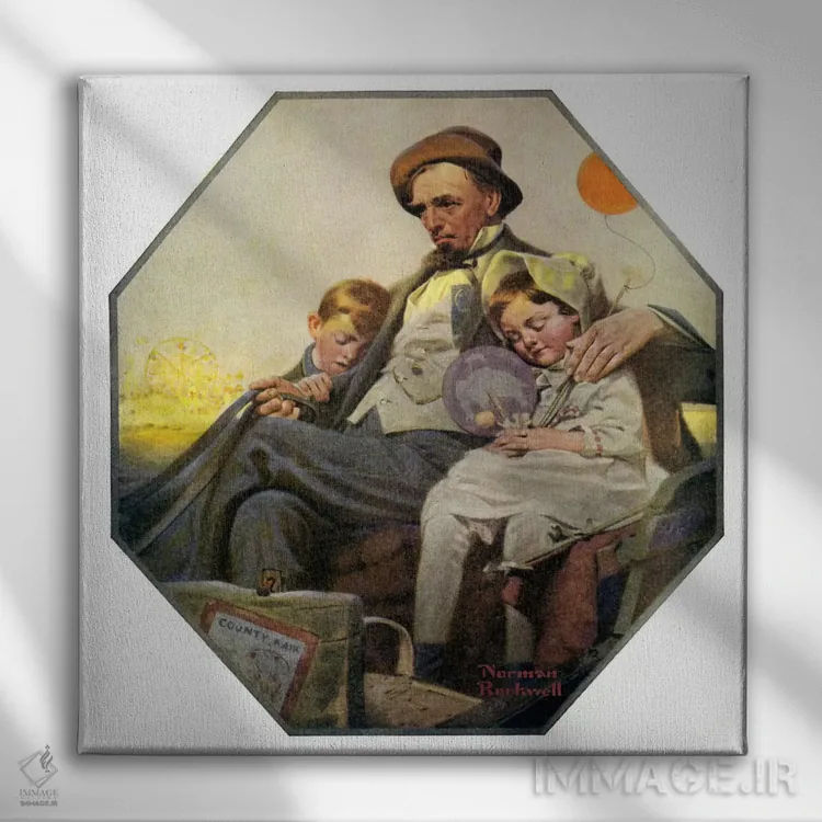 تابلو کلاسیک بازگشت به خانه از نمایشگاه روستایی اثر نورمن راکول - نمای روبهرو روی دیوار