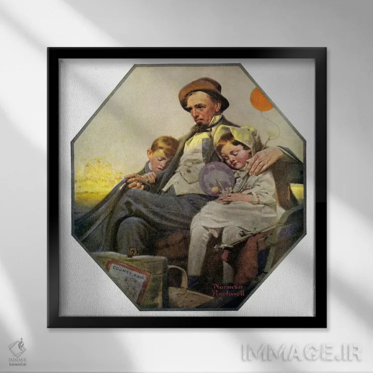 تابلو کلاسیک بازگشت به خانه از نمایشگاه روستایی اثر نورمن راکول - نمای قابدار مشکی