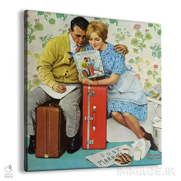 تابلو کلاسیک زوج تازه ازدواج کرده اثر نورمن راکول - نمای پرسپکتیو محصول
