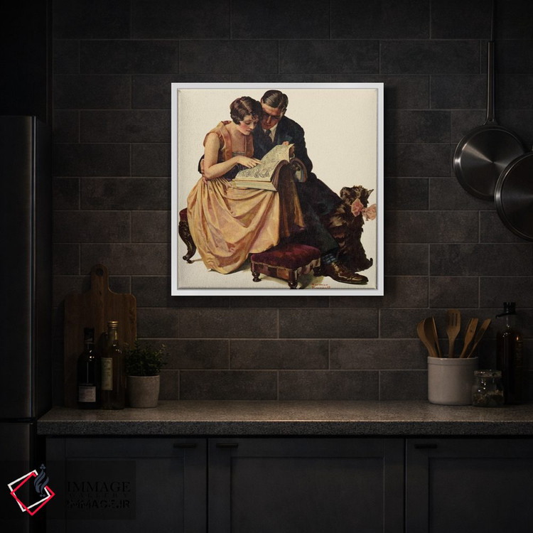 تابلو کلاسیک زوج جوان در حال نگاه کردن به کاتالوگ اثر نورمن راکول - D2W