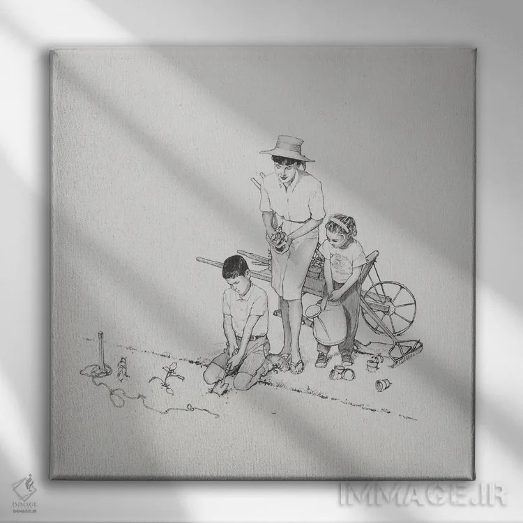 تابلو کلاسیک کاشت باغچه اثر نورمن راکول - نمای روبهرو روی دیوار