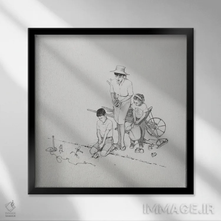 تابلو کلاسیک کاشت باغچه اثر نورمن راکول - نمای قابدار مشکی