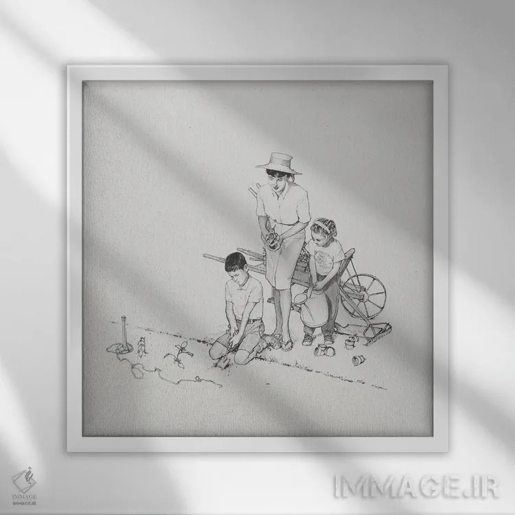 تابلو کلاسیک کاشت باغچه اثر نورمن راکول - نمای قابدار سفید