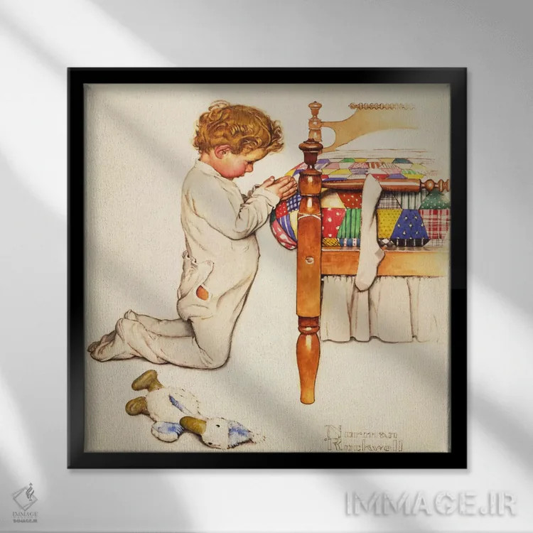 تابلو کلاسیک دعای کریسمس اثر نورمن راکول - نمای قابدار مشکی