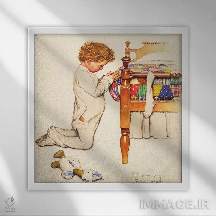 تابلو کلاسیک دعای کریسمس اثر نورمن راکول - نمای قابدار سفید