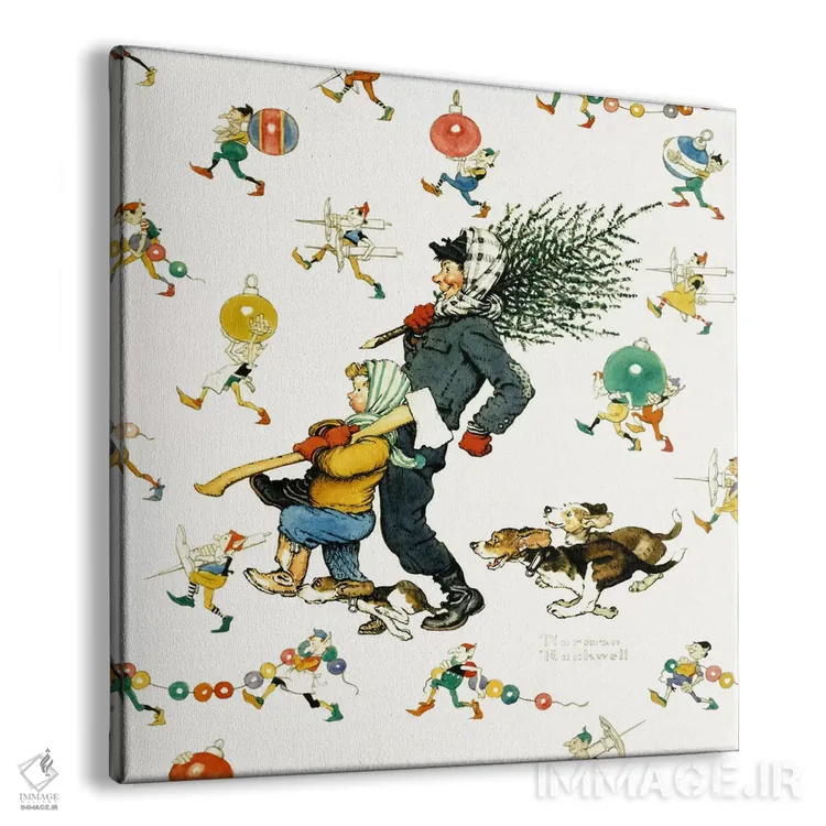 تابلو کلاسیک آوردن درخت به خانه شماره ۲ اثر نورمن راکول - نمای پرسپکتیو محصول