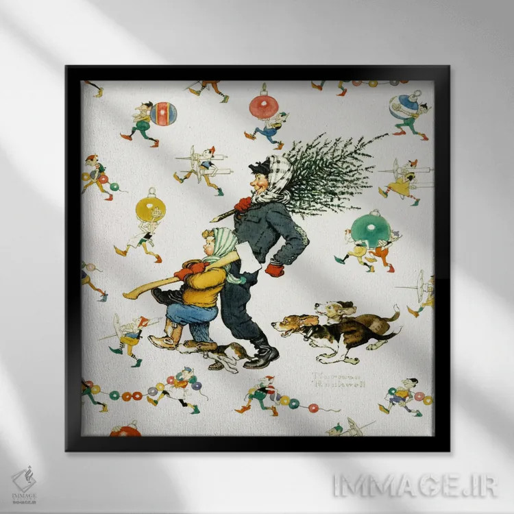 تابلو کلاسیک آوردن درخت به خانه شماره ۲ اثر نورمن راکول - نمای قابدار مشکی