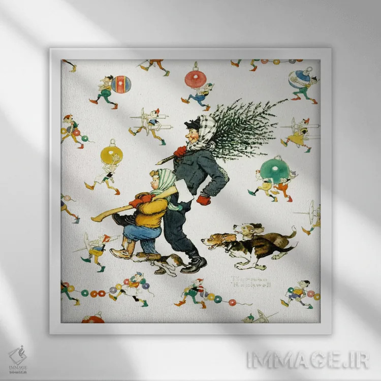 تابلو کلاسیک آوردن درخت به خانه شماره ۲ اثر نورمن راکول - نمای قابدار سفید